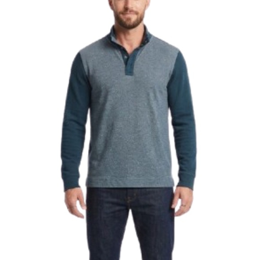 Banana Republic Mens Gray And Dark Green Colorblock Snap Neck Pullover Size L